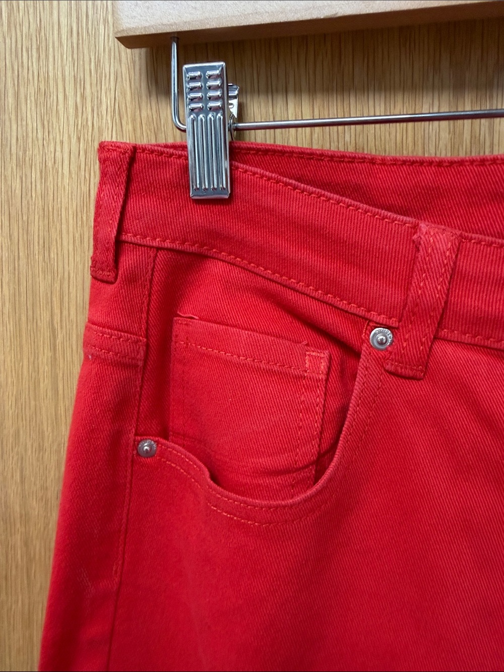 H&M Divided Wide Leg Bright Tomato Red Jeans Y2K Style Denim Size 12 - Picture 8 of 8